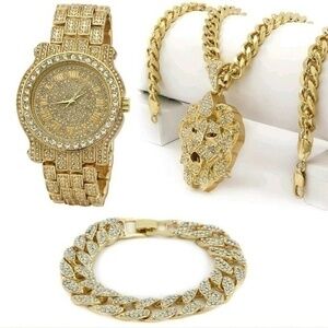 14K GOLD PLATED ICED OUT CHAIN COMBO